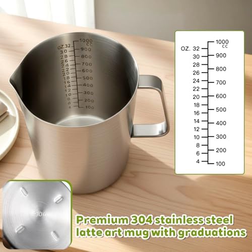 304 Stainless Steel Measuring Cup with Handle and Pour Lip, 32oz