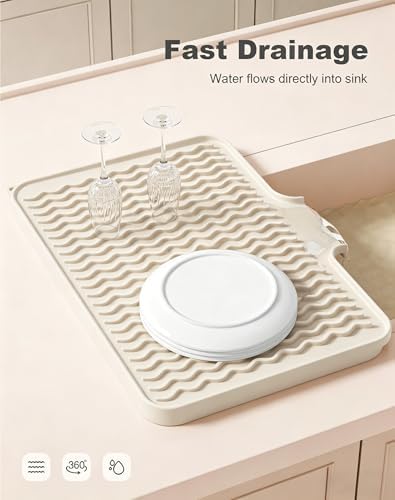 Rnivvi Silicone Dish Drying Mat for Kitchen Counter, 16 x 12" Drainer