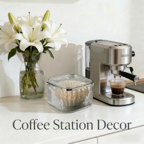 Acrylic Coffee Filter Holder with Push-Button Lid, Large Capacity