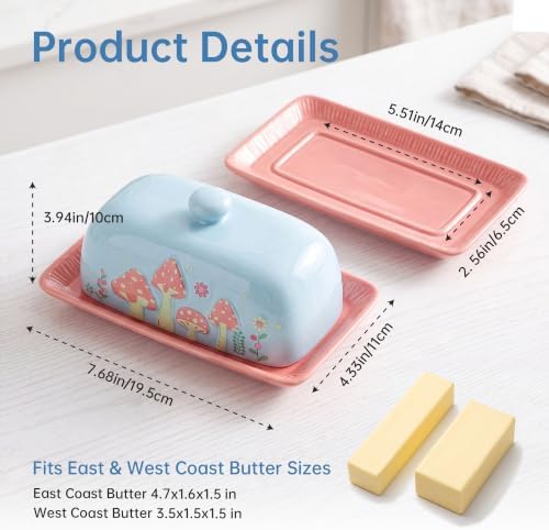 Ceramic Butter Dish with Lid for Countertop, Butter Holder, Cottage