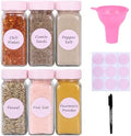 6 Pcs Glass Spice Jars with Label, 4oz Pink Airtight Seasoning
