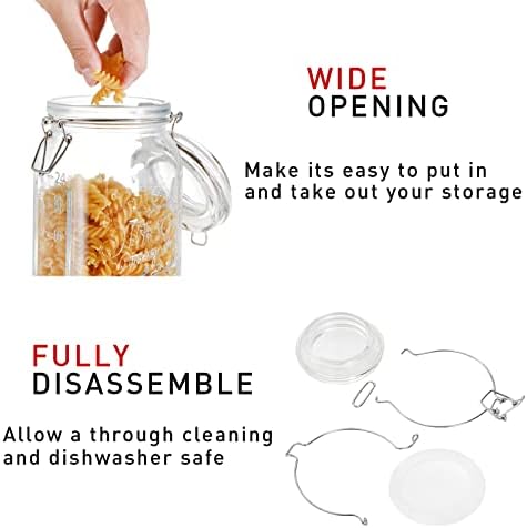 Tebery 4 Pack Clear Wide Mouth Glass Mason Jars with Airtight Clamp
