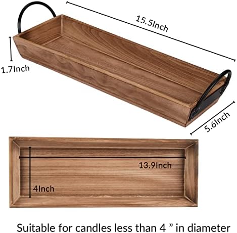 Beech Wood Candle Tray, Metal Handles, Farmhouse Centerpiece, Home