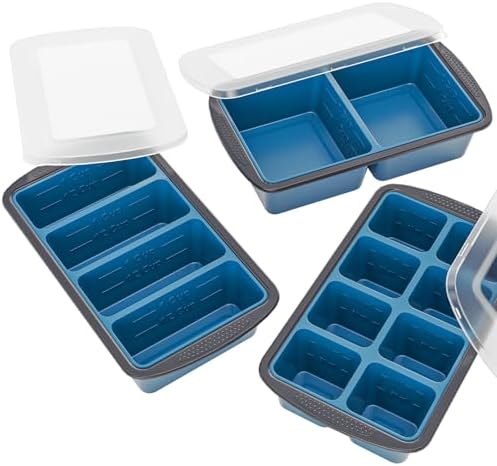GORCI Silicone Soup Freezer Trays with Lids - 3 Pack, 1⁄2 cup, 1 cup