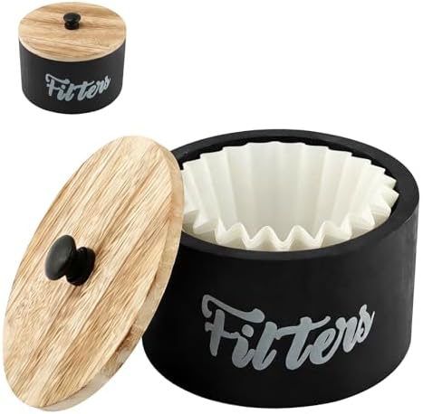 Wooden Coffee Filter Holder with Lid, Round Coffee Filter Storage