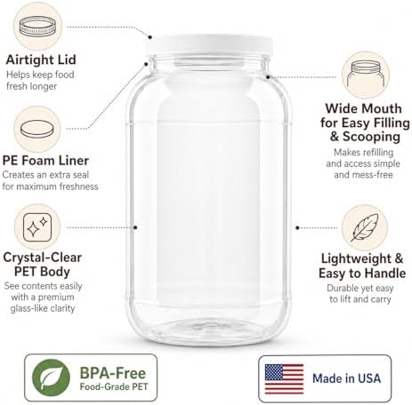 kitchentoolz 1 Gallon Plastic Jar with Airtight Lid – Wide Mouth Food