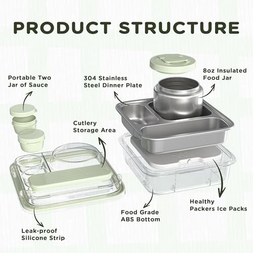 Stainless Steel Bento Lunch Box for Kids Adults with 8oz Insulated
