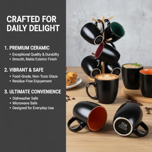 GBhome 16 oz Coffee Mugs Set of 6, Ceramic Coffee Cups- Multi-Color