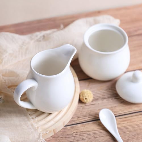 Ceramic Colorful Creamer and Sugar Set with Lid Spoon, Coffee Serving