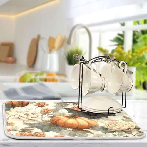 OTVEE Mystical Halloween Floral Art Dish Drying Mat for Kitchen