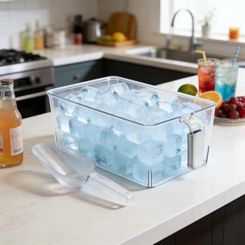 2-Pack Clear Gray Ice Storage Bins with 2 Thickened Scoops, Durable