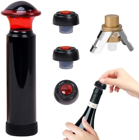 CCSmall Wine Saver Vacuum Pump Set – 1 Pump 4 Reusable Stoppers HJS