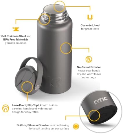 RTIC 32oz Outback Water Bottle, Ceramic Lined, Graphite