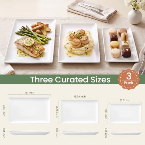 Kassel Ceramic Serving Platter Set 16”/14”/12” White Porcelain