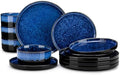 vancasso Starry Plates and Bowls Sets,12 Pieces Blue Dinnerware Sets