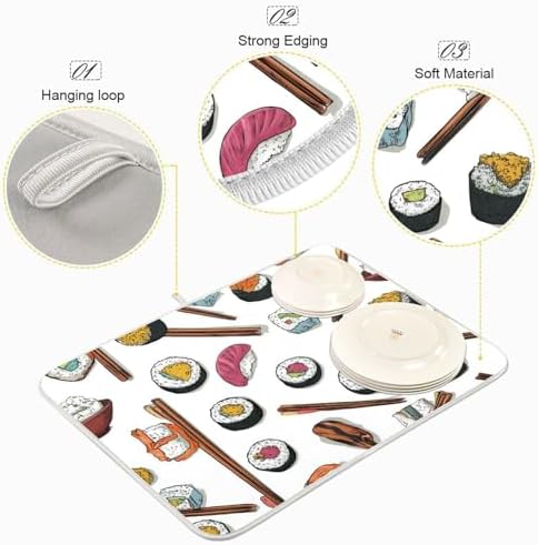 OTVEE Cute Roll Art Dish Drying Mat for Kitchen Counter Absorbent Heat