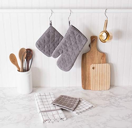 DII Basic Terry Collection Windowpane Dishcloth Set, 12x12, Gray
