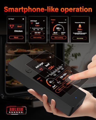 AWLKIM Wireless Meat Thermometer with Touchscreen Base, 2 Probes