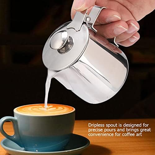Milk Frothing Pitcher, Stainless Steel Milk Frother Cup with Lid Small