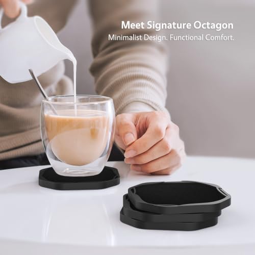 UMIRRO Absorbent Felt & Silicone Drink Cup Coasters Set of 6 with
