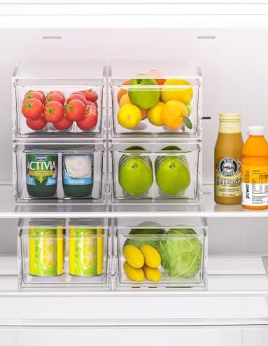 6 Pack Stackable Storage Drawers,Clear Fridge Organizer Rack