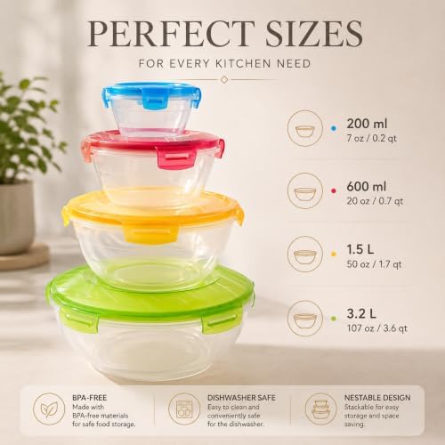 Neoflam 8-Piece Mixing Bowl Set with Lids, Airtight, Stackable