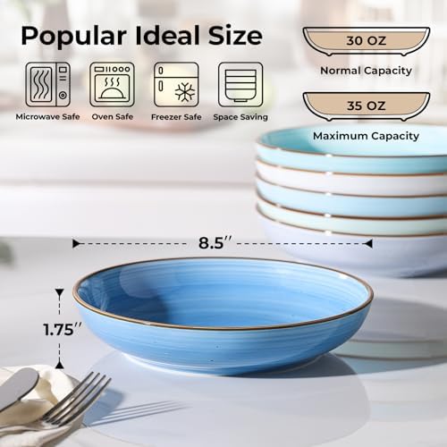Y YHY 8.5'' Pasta Bowls Set of 6, 30 oz Ceramic Shallow Salad Bowls