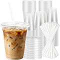 Charmount 100 Sets 16 oz Plastic Cups with Lids and Straws