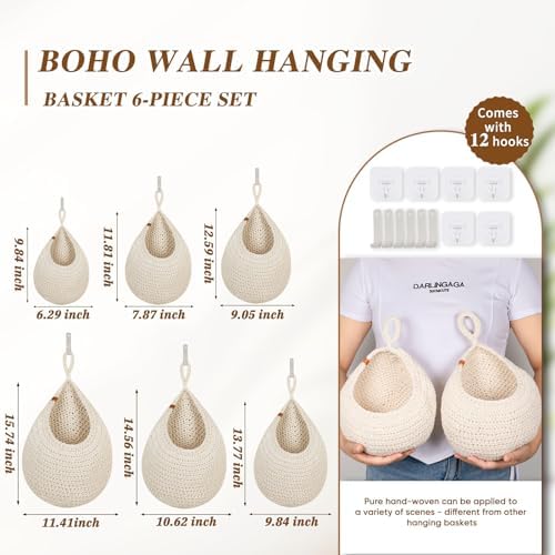 Hanging Fruit Baskets for Kitchen - 6 Pack Boho Wall Hanging