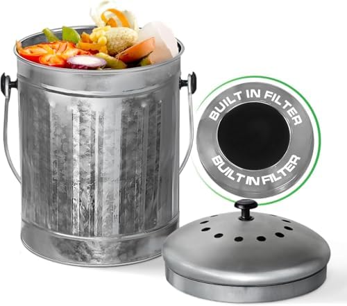 Plexon Stainless Steel Countertop Compost Bin with Charcoal Filter