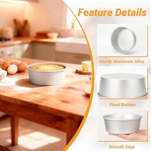 Beasea 8 Inch Cake Pans Set of 3, Aluminum Alloy Round Chiffon Cake