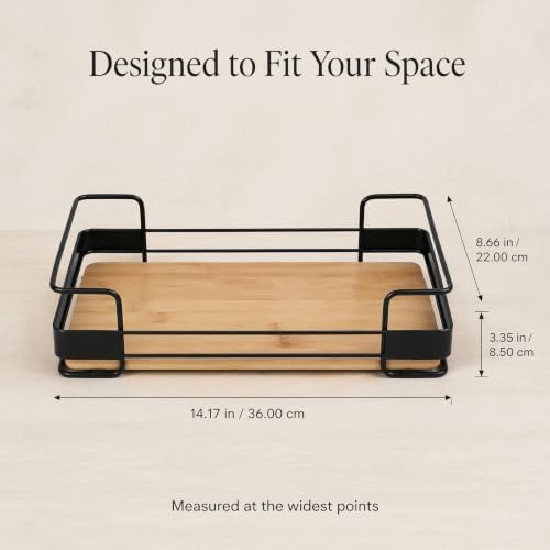 14.17" x 8.66" Rectangular Bamboo Serving Tray with Black Metal