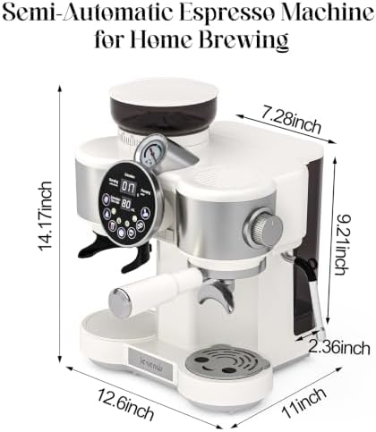 20-Bar Espresso Machine with Coffee Grinder and Steam Wand