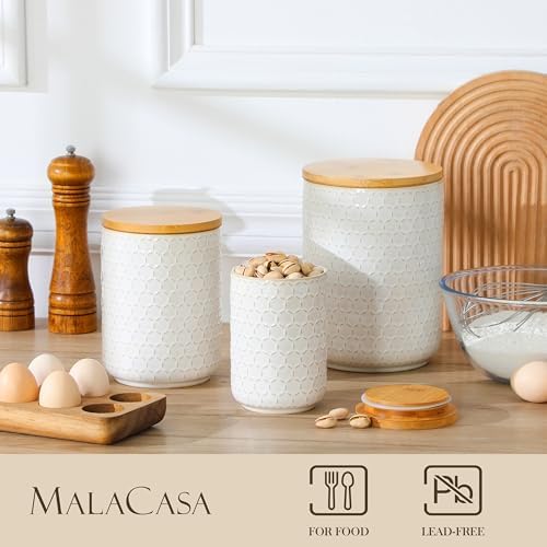 MALACASA LYDIA Ceramic Canisters Set with Airtight Lids, 80/40/20 oz