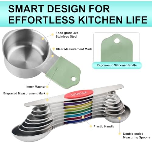 RUNZI 16 Pcs Magnetic Measuring Cups and Spoons Set,Stackable Metal