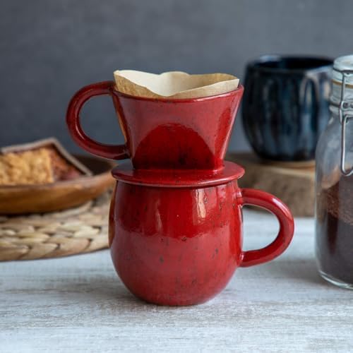 Asayu Japan Ceramic Coffee Pour Over Maker Set, Chrome Red