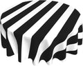 Black White Stripes Round Tablecloth 60 Inch Washable Reusable