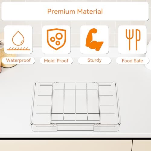 Yieach Clear Expandable Silverware Drawer Organizer,9.4-15.6In Adjustable Silverware Tray for Drawer,Acrylic Kitchen Utensil Drawer Organizer for Cutlery,Flatware Organizers and Fork and Spoon Holder