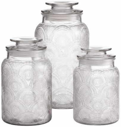 Style Setter Clear Glass Kitchen Canister Set, Retro Design 3PC