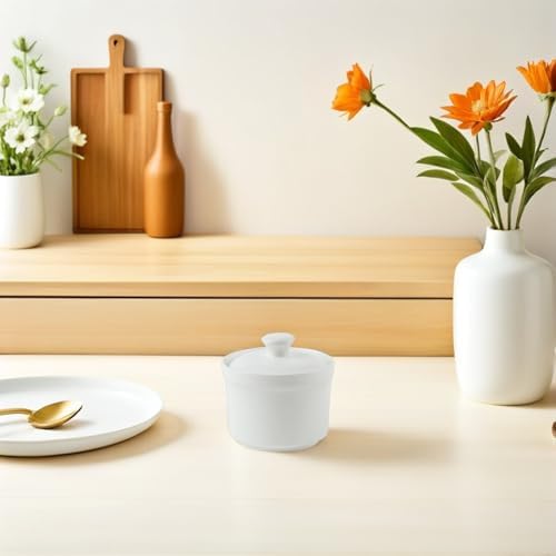SHERCHPRY 14 Oz Custard Cups - Ceramic Ramekins with Lid, White Soup