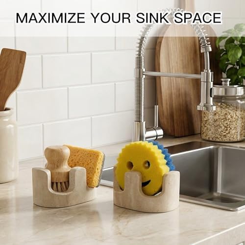 Travertine 2-Slot Sponge and Brush Holder, Beige