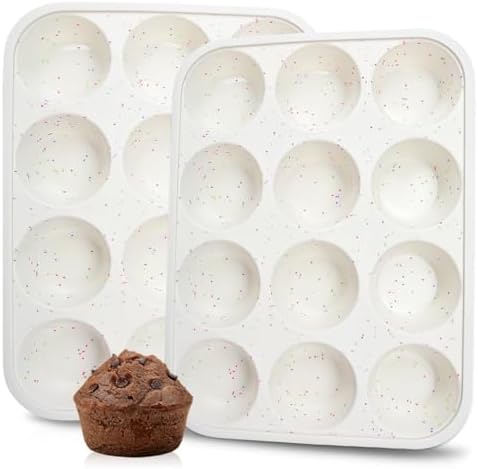 CAKETIME Silicone Muffin Pan, Metal Reinforced Frame Cupcake Pan 12