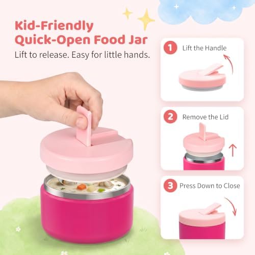 Pawtong Bento Lunch Box with 8oz Soup Thermo (Pink)