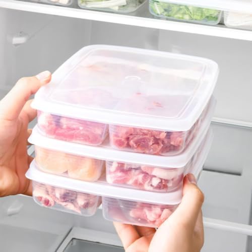 2pcs Fridge Compartment Box, PP Divided Storage Container with Lid