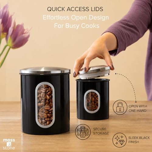 Moss & Stone 3-Pcs Black Canisters Set for Kitchen Storage Airtight