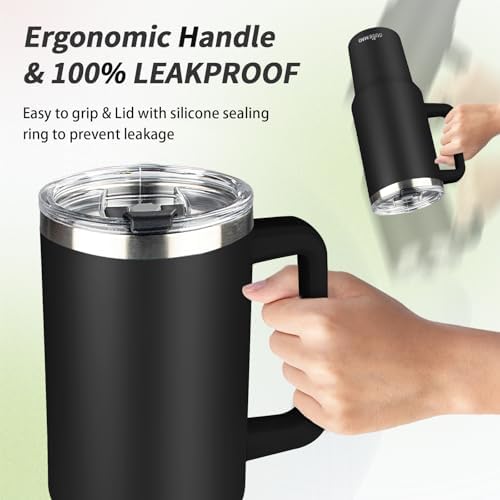 40 oz Tumbler with Handle, Insulated Tumbler with Lid and Straw