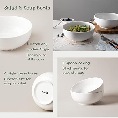 DOWAN Salad Bowls, Large Pho Bowls, 8" White Centerpiece Bowls for