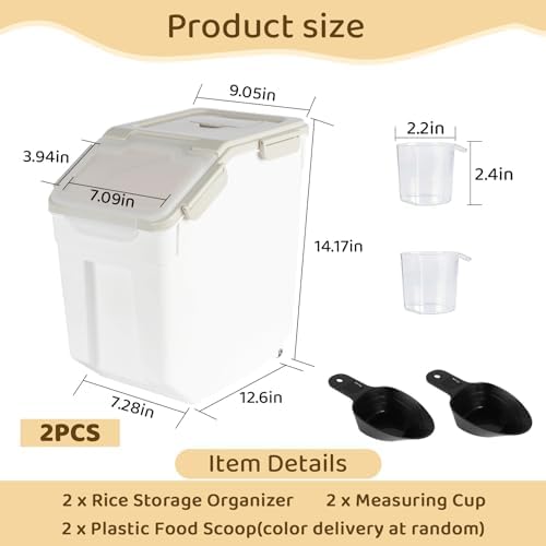 25 Pound Large Food Grade Container for Rice Flour Sugar, Grey, 2pcs