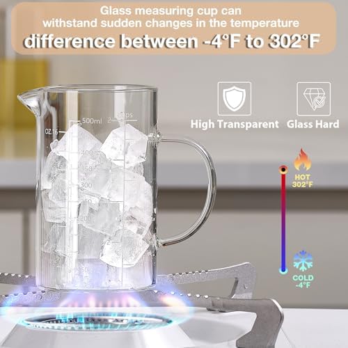 500ML 2 CUP Glass Liquid Measuring Cup With Handle, High Borosilicate