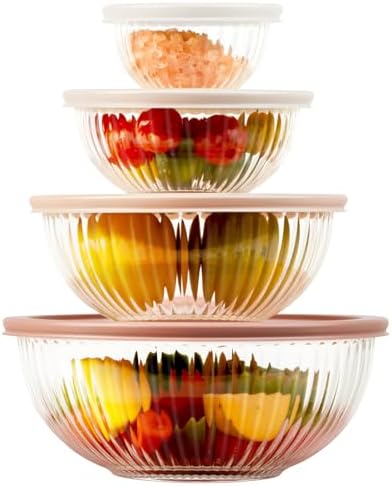 Glass Mixing Bowls with Lids Sets, 4 PCS Serving Bowls for Party or